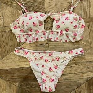 White & Pink Ruffled Bikini